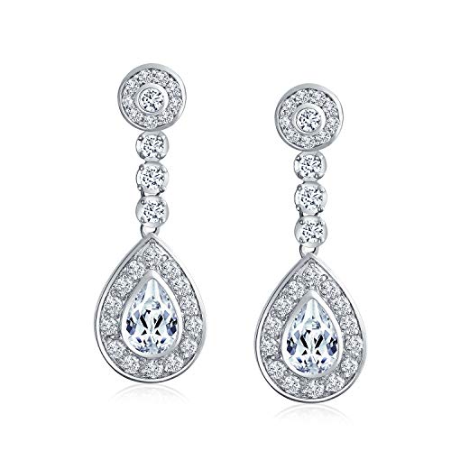 Bling Jewelry Statement Teardrop Cubic Zirconia AAA CZ Dangle Chandelier Screw Clip On Earrings For Women Silver Plated More Colors - color: Clear