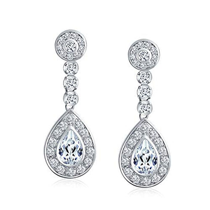 Bling Jewelry Statement Teardrop Cubic Zirconia AAA CZ Dangle Chandelier Screw Clip On Earrings For Women Silver Plated More Colors - color: Clear