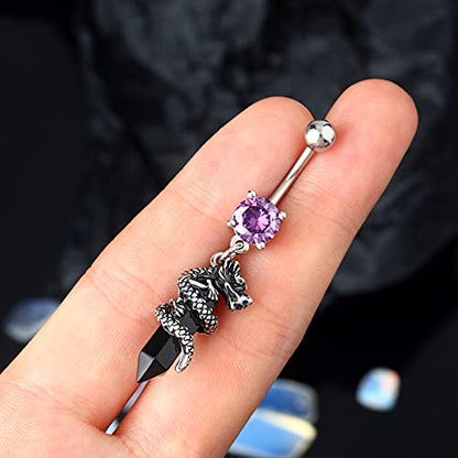 Halloween Belly Button Ring 14G Dragon Dangle Belly Ring Burn Silver Navel Piercing Jewelry Purple Belly Button Piercing - color: Black