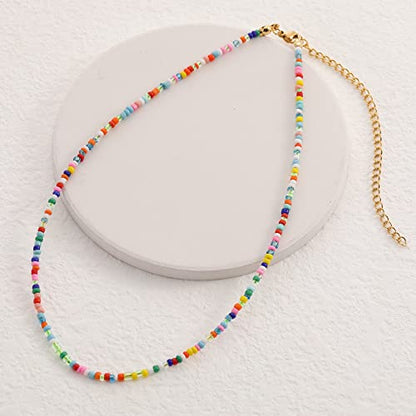Wellike Freshwater Pearl Beaded Necklace for Women Handmade Boho Colorful Glass Beads Choker Necklace Stainless Steel 18K Gold Plated Bohemian Women Summer Jewelry Gifts - color: Beaded Necklace a