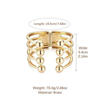 HZMAN Chunky Gold Cuff Bracelets for Women Thick Wide Bangle Bracelet Hammered Open Hinge Wrist Cuff Bracelet Jewelry Gift - color: 20.Beaded Cuff Bangle for Women