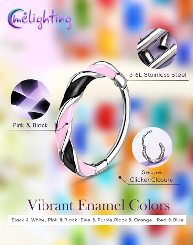 Melighting 20G Twist Nose Ring Hoop Stainless Steel 316L Piercing Jewelry | 7/8 mm Nose Piercing Jewelry, Cute Hinged Segment Clicker Lobe Helix Daith Cartilage Earring for Women - color: Steel PKB, size: 20g7mm
