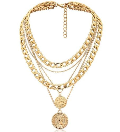 Gold Layered Necklaces for Women Trendy Retro Coin Pendant Choker Necklace