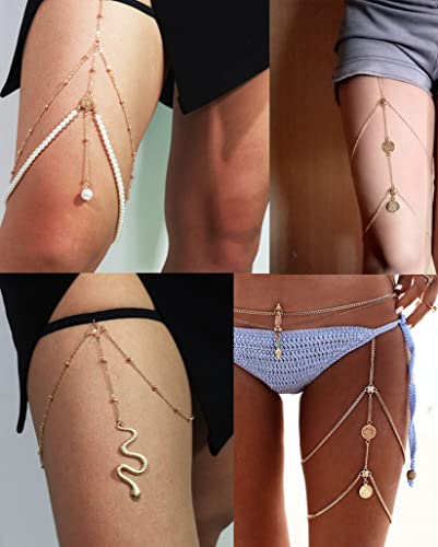 4-8Pcs Sexy Body Chain Belly Waist Chain Necklace Summer Beach Bikini Bra Body Jewelry for Women Gold Tone - style: D:4Pcs, Gold Tone