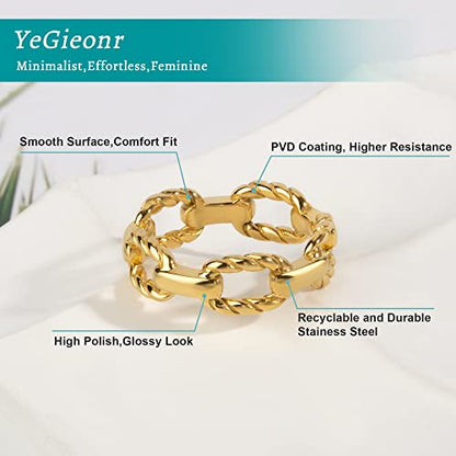 YeGieonr Gold Rings for Women Non tarnish Stainless Steel Womens Rings Dainty 18K Gold Plated Rings - color: Chain, size: 9