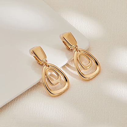 MUYAN Gold Clip On Drop Earrings for Women Non Piercing Dangle Earrings Fashion Jewelry - color: B Clip Gold