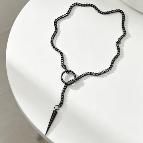 Slip Chain Necklaces for Women Stainless Steel Bar Pendant Choker Necklace Boho Handmade Long Lariat Necklace Silver Statement Punk Rock Collar Jewelry - style: Black awl