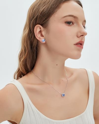 CoBi Halo Stud Earrings for Women, Cubic Zirconia Earrings, Birthstone Heart Earrings Simulated Diamond Valentine's Day - color: Tanzanite