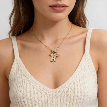 18K Gold & Silver Plated Initial Necklaces for Women - color: R-Gold