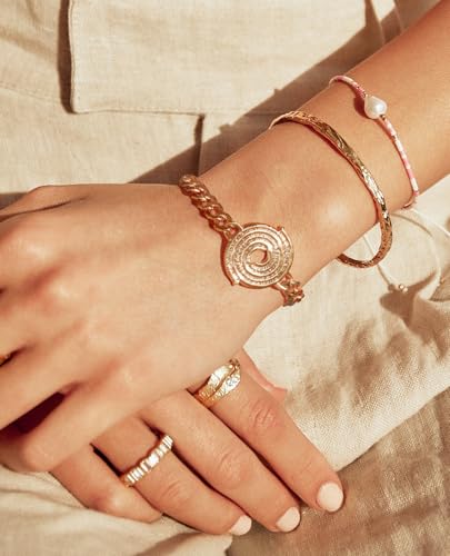 PEARLADA 18k Gold Plated Chain Layerd Bracelet Coin Charm Toggle Bracelet Trendy Cubic Zirconia Jewelry - color: Swirl Plate
