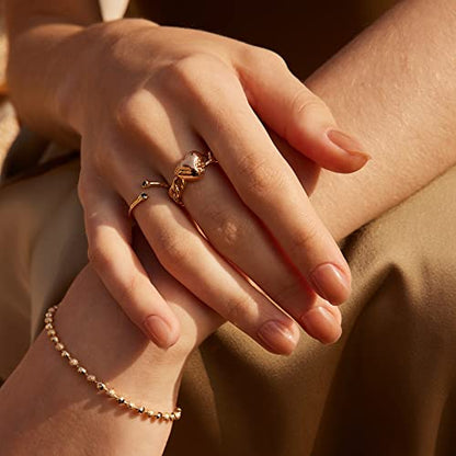 Valloey Rover Gold Rings for Women Non Tarnish Thumb Ring | 14k Gold Plated Adjustable Open Cross Wedding Rings Waterproof Fashion Statement Jewelry for Women Trendy Gift - color: heart