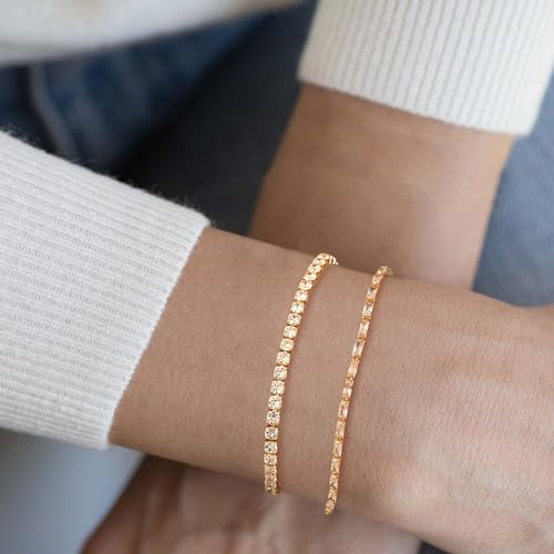 Gold Chain Bracelet for Women, 14K Gold Plated | Dainty Bracelets with Adjustable Chain, Trendy Jewelry Gift for Women - style: Rectangle CZ