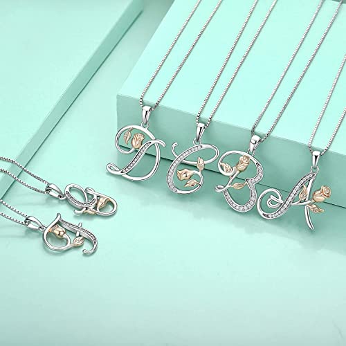STARCHENIE Initial Necklace for Women Sterling Silver Letters 26 Alphabet Pendant Rose Flower Jewelry Gifts for Family Sisters Friend - color: E