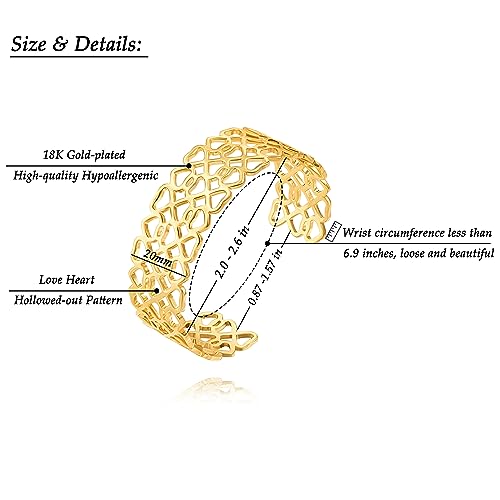 PERNNLA PEARL Dainty Gold Bar Bracelet for Women Simple Delicate Thin Cuff Bangle Hook Bracelet 18K Gold Plated Handmade Minimalist Jewelry - color: 16.Love Heart