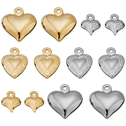 SUNNYCLUE 1 Box 120Pcs 6 Styles Valentine's Day Charms Metal Heart Charms Silver Heart Shaped Charms Gold 3D Love Charms for Jewelry Making Charms DIY Earring Necklace Bracelet Gifts Craft Supllies - color: 1 Box 120pcs 2 Colors 3d Heart Charms