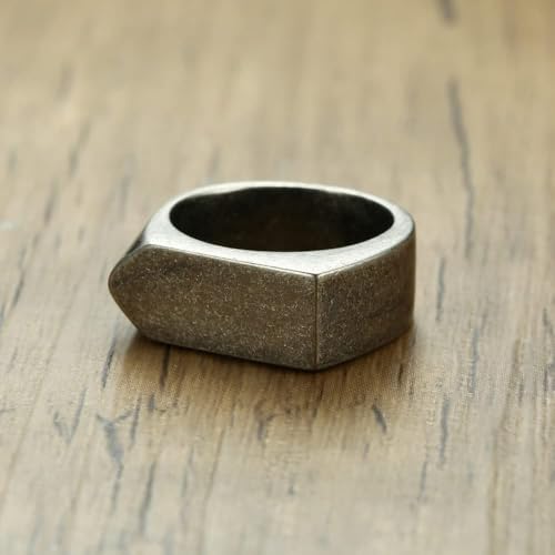 MYNENEY Stainless Steel Square Shape Signet for Men Statement Ring - color: Arrow Retro