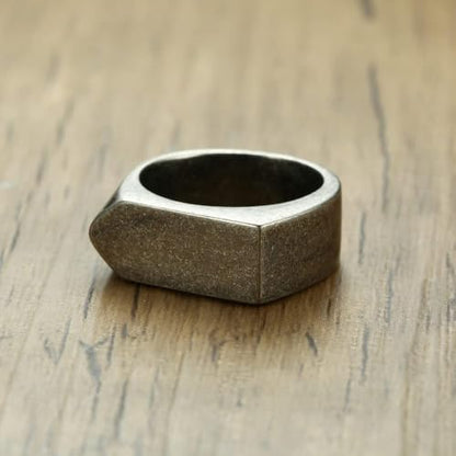 MYNENEY Stainless Steel Square Shape Signet for Men Statement Ring - color: Arrow Retro