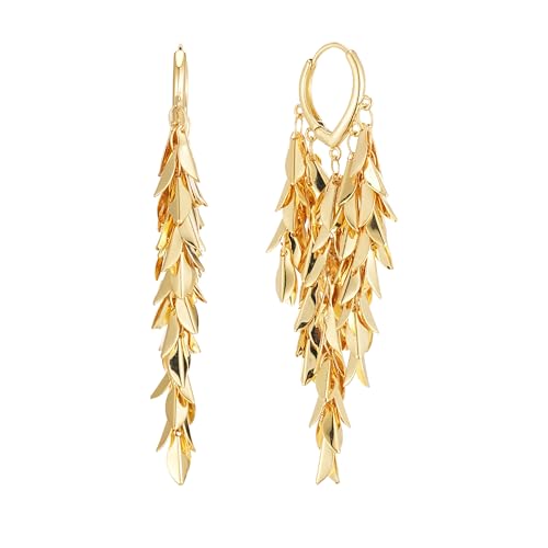 Sylph 14K 18K Gold Plated Chandelier Earrings for Women, Long Tassel Earring Huggie, Silver Leaf Dangle Drop Earrings, Dainty Bohemian Jewelry Gifts for Wedding Everyday Wear - color: A-18K Gold Plated Chandelier Earrings