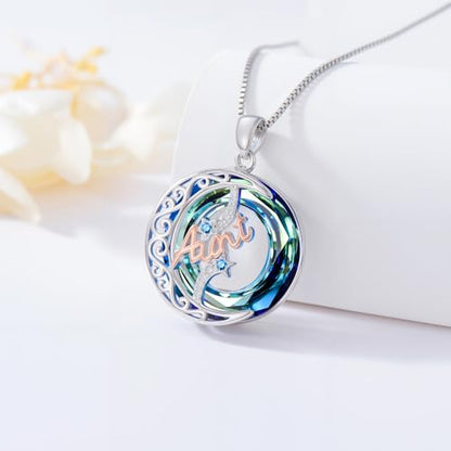 925 Sterling Silver Necklace Gifts for Women Crystal/Opal Jewelry Pendant Christmas Birthday Gift - style: Crystal-Aunt