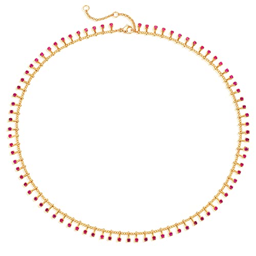 MTMY Beaded Necklaces for Women 14K Gold Plated Dainty Colorful Green/Rose Beaded Pearl Choker Necklace Delicate Boho Choker Necklace Jewelry Gift - style: Rose