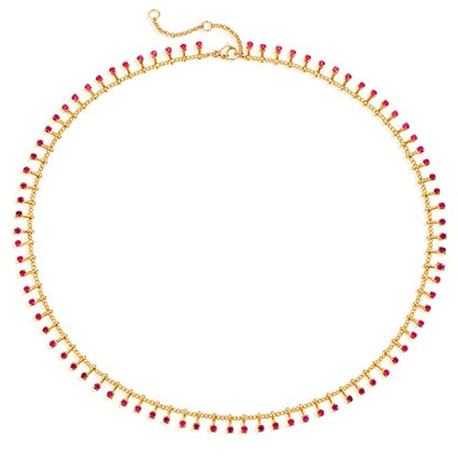 MTMY Beaded Necklaces for Women 14K Gold Plated Dainty Colorful Green/Rose Beaded Pearl Choker Necklace Delicate Boho Choker Necklace Jewelry Gift - style: Rose
