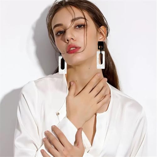 Boho Lightweight Retro Simple Acrylic Splicing Rectangle Earrings for Women Creative Exaggerated Statement Dangle Drop Earrings Jewelry - color: Black White