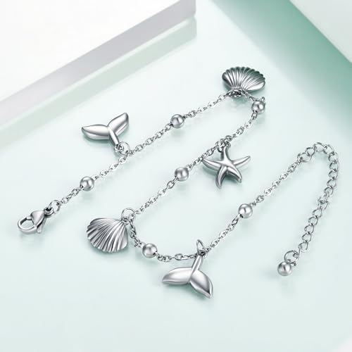 Rnivida Ocean Theme Starfish Shell Anklet,Stainless Steel Foot Jewelry for Women