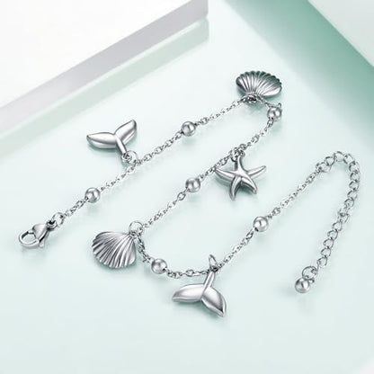 Rnivida Ocean Theme Starfish Shell Anklet,Stainless Steel Foot Jewelry for Women