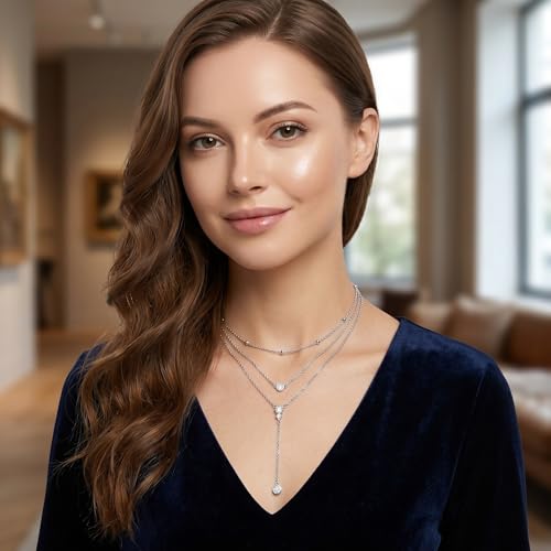 MONGAS Boho Layered Necklace Sterling Silver Triple 3 Stacked Vertical Bar Triangle Long Layering Necklaces Christmas Jewelry Gifts for Women - style: Lariat
