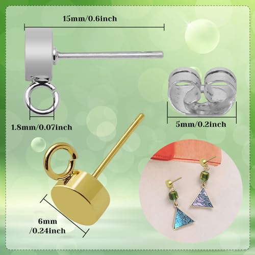 32pcs Earring Studs for Jewelry Making,Gold Plated Stud Earrings Stainless Steel Earring Posts with Loop Hypoallergenic Earrings with Ear Nuts for DIY Making(14K Gold,Silver) - color: 32pcs;14K Gold,Silver