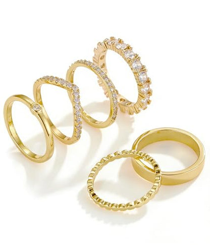 Stackable Gold Rings for Women Non Tarnish Dainty 14K Gold Plated Band Rings Cubic Zirconia Thumb Ring Trendy Statement Stacking Rings Set Promise Wedding Bands Engagement Rings Size 6-10 - color: 14K Gold Plated