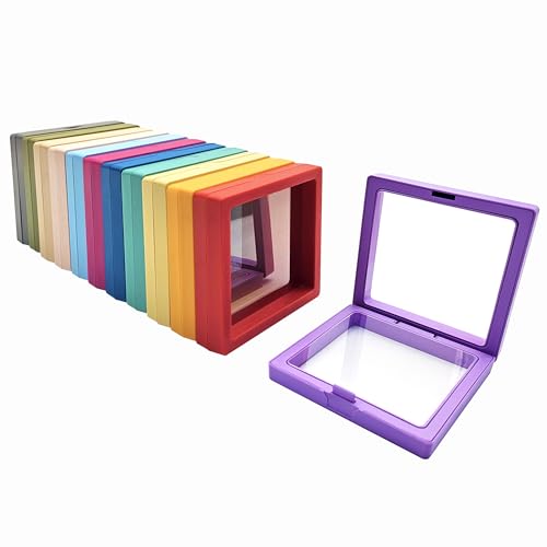 12PCS 3D Floating Frame Display Stand, Jewelry Box, Gift Box, Ornament Organizer, Small Travel Jewelry Box, PE Film Anti-Oxidation, Suspended Display Box Stackable (Multicolour, 3.54 * 3.54) - color: Multicolour, size: 3.54 * 3.54