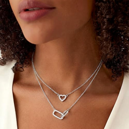 RANKEEF Layered Gold Necklaces for Women Sterling Silver Necklace Waterproof Silver Necklace For Women Adjustable Sterling Silver Necklace For Women Set Jewelry Gift - color: Silver-B