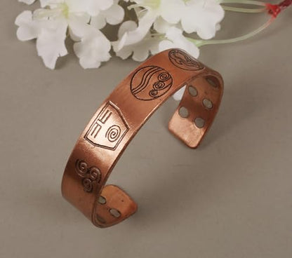 Touchstone magnetic copper bracelets for men women in gift box, engraved | 100% pure solid real adjustable bangle bracelet cuff jewelry; 12X ultra strength with 3500 gauss neodymium magnets; - style: Elements Of Life