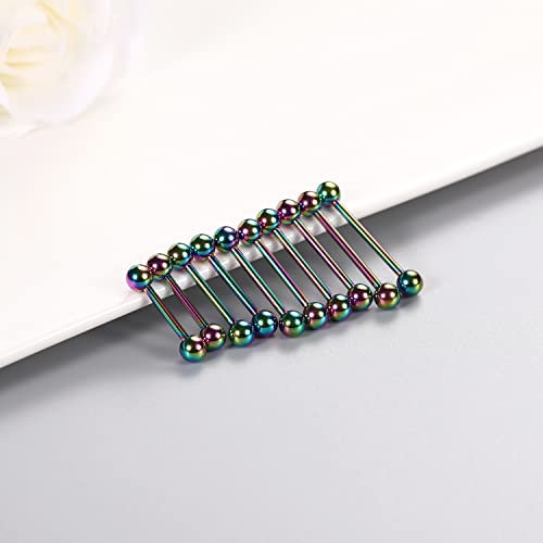 GAGABODY 5 Pairs Nipple & Tongue Rings - 14G Surgical Steel Screw Barbell - Straight, 12mm-20mm - color: Rainbow