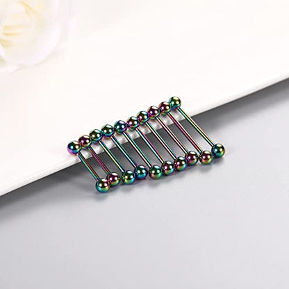 GAGABODY 5 Pairs Nipple & Tongue Rings - 14G Surgical Steel Screw Barbell - Straight, 12mm-20mm - color: Rainbow