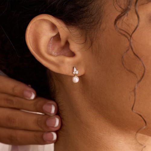 Pearl Earrings for Women:Gold Wedding Dangle Drop Earring Pearl Jewelry | 14K Gold Plated Pearl Drop Earrings for Women,Dainty Wedding Bride Earring Studs,Gold Dangle Drop Earring,Waterproof Jewelry - size: 1 pcs-6