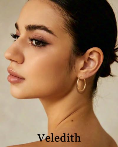 3MM Thin Sterling Silver Hoop Earrings for Women Hypoallergenic | Lightweight Small Silver Hoop Earrings Thin Twisted Hoop Earrings for Sensitive Ears - color: Gold-25MM