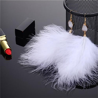 Feather Earrings for Women Boho Bohemian Style Tassel Fringe Statement Drop | Boho Tassel Fringe Statement Drop Earrings Dangle with Bohemian Vibe for Summer Beach Vacation Cruise Festival Outfit - color: White