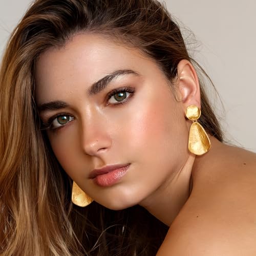 YUJIE Clip On Earrings for Women Dangle Hammered Geometric Earrings Gold Plated Jewelry - color: gold