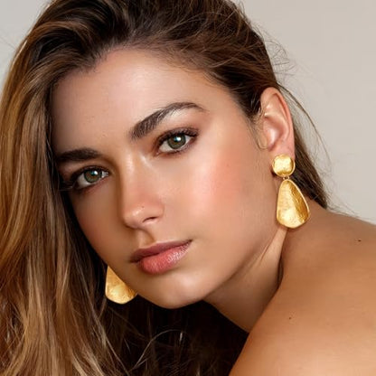 YUJIE Clip On Earrings for Women Dangle Hammered Geometric Earrings Gold Plated Jewelry - color: gold