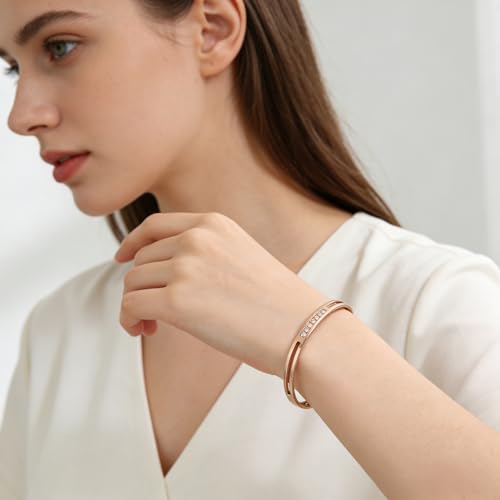MILAKOO 6/8mm Gold/Silver Color Bangle Hollow Stainless Steel with Rhinestone Bracelets - color: Rose Gold, size: 6mm
