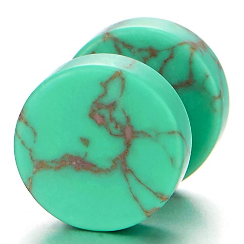 2pcs Marble Stud Earrings Men Women, Steel Cheater Fake Ear Plugs Gauges Illusion Tunnel - color: C-Green Color, size: Wide:10MM