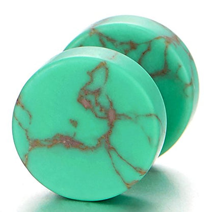 2pcs Marble Stud Earrings Men Women, Steel Cheater Fake Ear Plugs Gauges Illusion Tunnel - color: C-Green Color, size: Wide:10MM