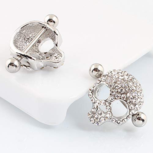 Nipple Rings for Women Stainless Steel Nipple Piercings 3D Skull Nipple Jewelry a Pair - color: silver