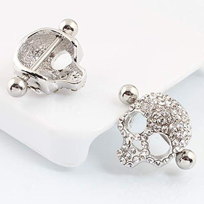 Nipple Rings for Women Stainless Steel Nipple Piercings 3D Skull Nipple Jewelry a Pair - color: silver