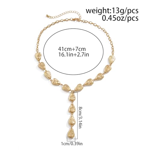 Gold Statement Lariat Necklace for Women Long Chunky Silver Y Shaped Necklace Big Baroque Shaped Drop Necklace Trendy Statement Jewelry Gift - color: gold