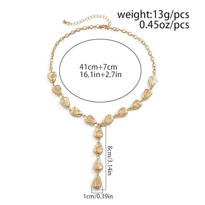 Gold Statement Lariat Necklace for Women Long Chunky Silver Y Shaped Necklace Big Baroque Shaped Drop Necklace Trendy Statement Jewelry Gift - color: gold