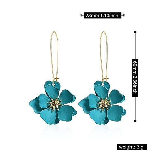 Bohemian Daisy Flower Matte Floral Long Petal Drop Dangle Earrings Layered Tiered for Women Chic Boho Wedding Jewelry - color: Light blue