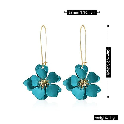 Bohemian Daisy Flower Matte Floral Long Petal Drop Dangle Earrings Layered Tiered for Women Chic Boho Wedding Jewelry - color: Light blue